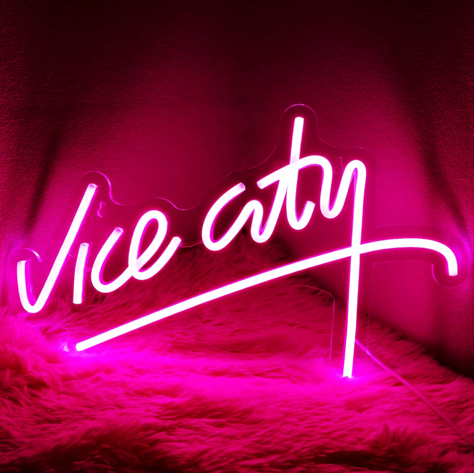 Letrero Neón Led Vice City Fucsia Para Decoración Gamer