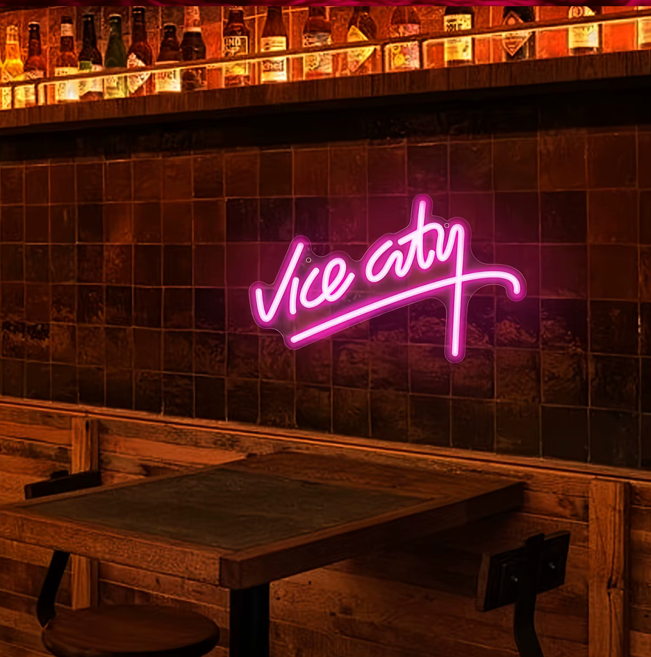 Letrero Neón Led Vice City Fucsia Para Decoración Gamer