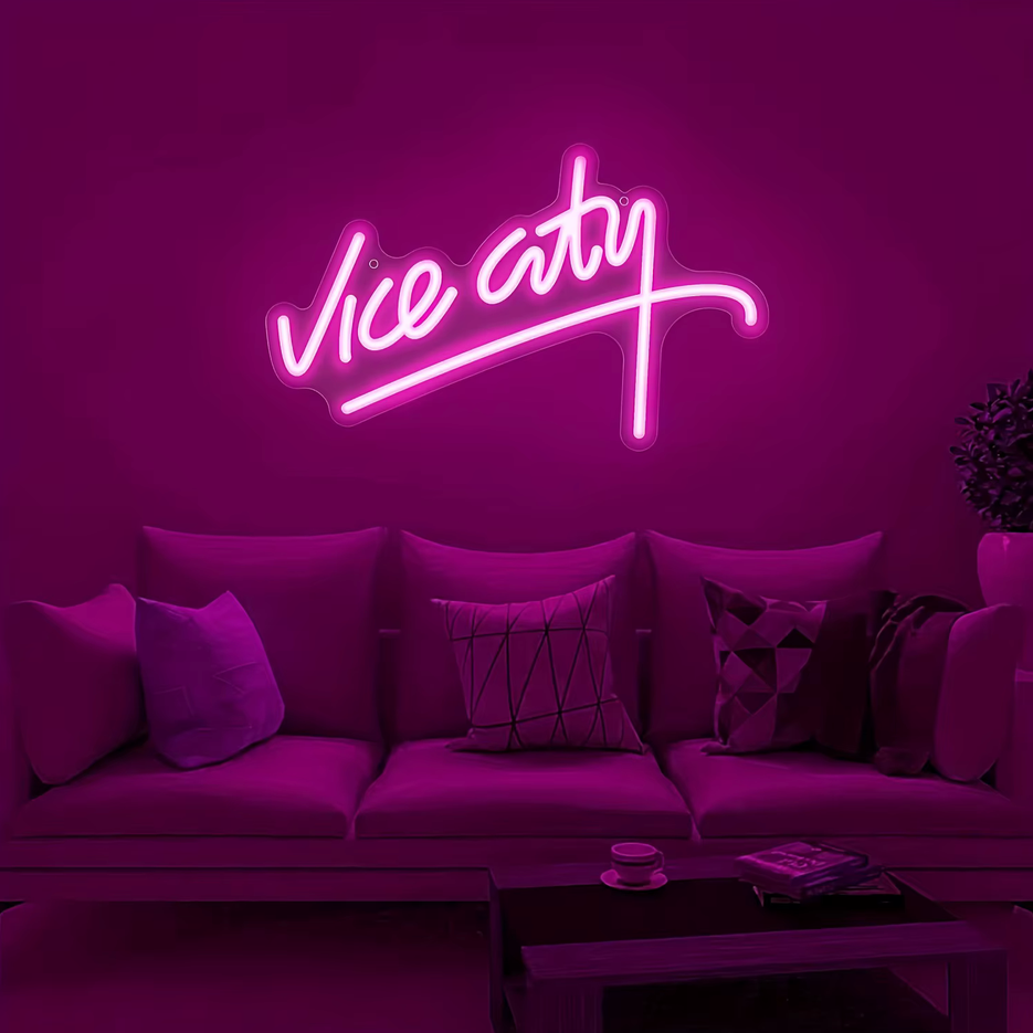 Letrero Neón Led Vice City Fucsia Para Decoración Gamer