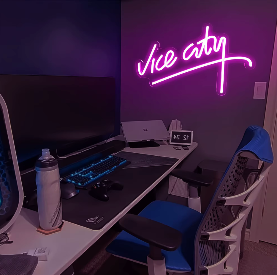 Letrero Neón Led Vice City Fucsia Para Decoración Gamer