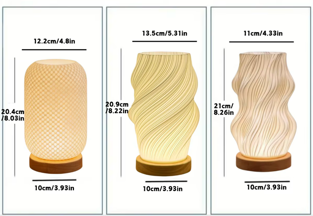 Lámpara De Velador Diseño Ondulado Moderno Base Madera